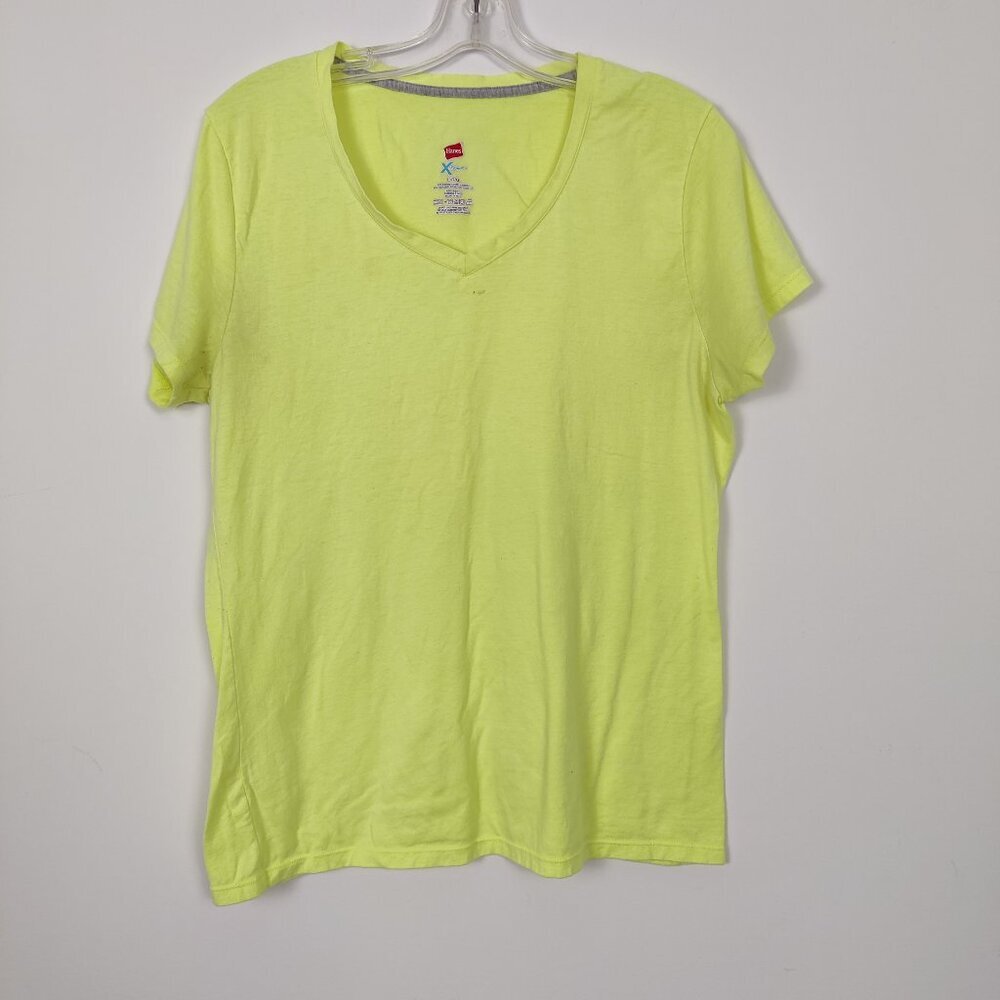 Hanes Women's Neon Yellow T-shirt Size Large Casual Cotton Blend